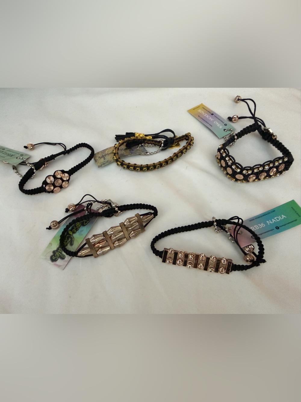 Rose Gonzales- lot of 5 Black and Gold handmade bracelets